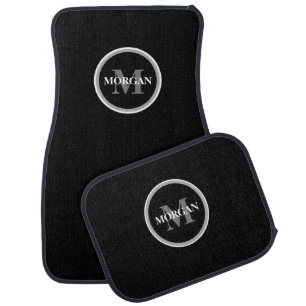 Custom Name monogram Black white personalized Car Floor Mat