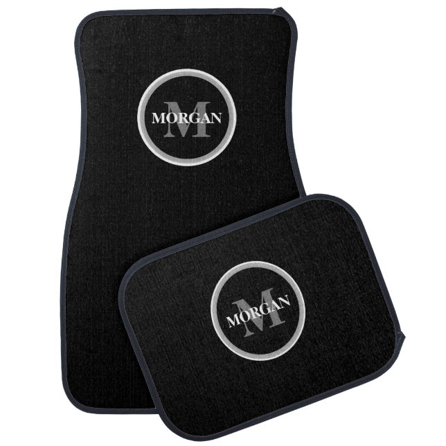 Custom Name monogram Black white personalized Car Floor Mat (Set)
