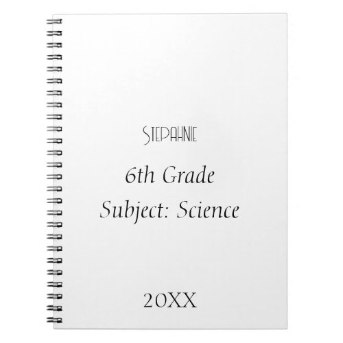 Custom Name Monogram Black White Simple School Notebook