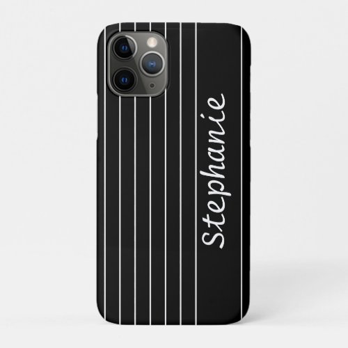 Custom Name Monogram Black White Stripes Elegant iPhone 11 Pro Case