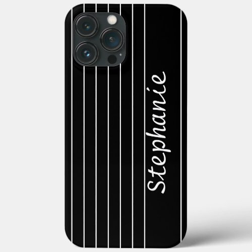 Custom Name Monogram Black White Stripes Elegant iPhone 13 Pro Max Case