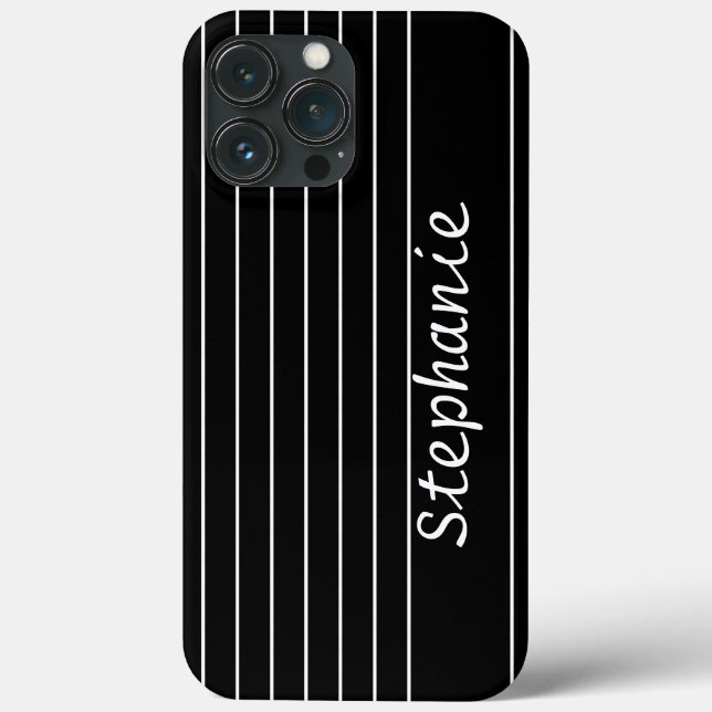 Custom Name Monogram Black White Stripes Elegant Case-Mate iPhone Case (Back)