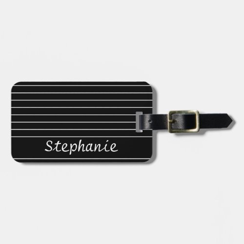 Custom Name Monogram Black White Stripes Elegant Luggage Tag