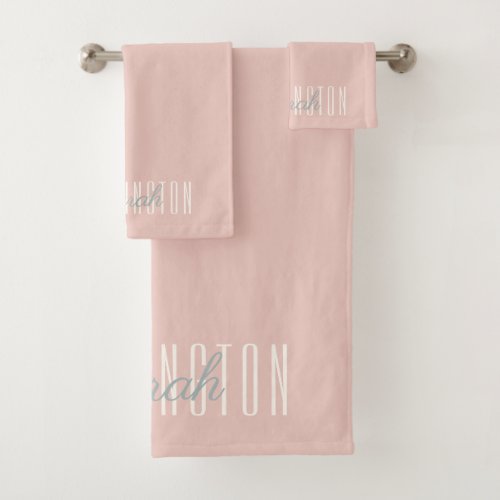 Custom Name Monogram Blush Pink  Bath Towel Set