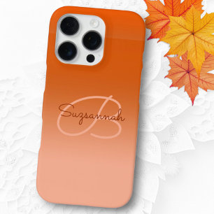 Custom Name Monogram Cantaloupe Orange Ombre iPhone 16 Pro Case