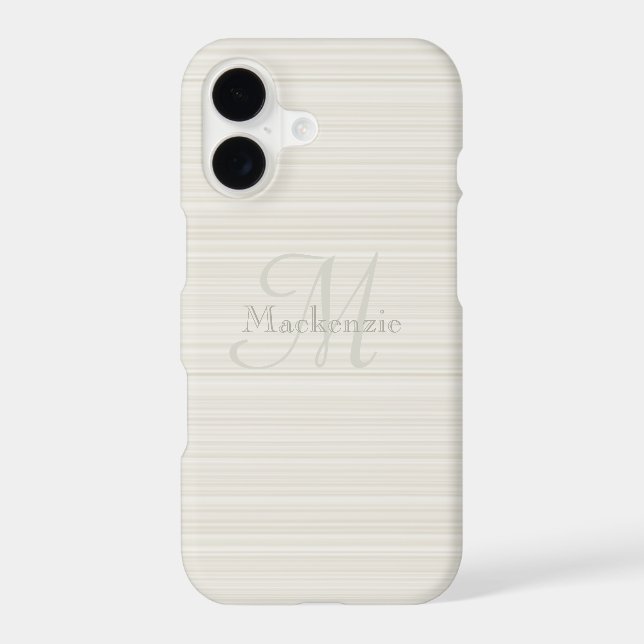 Custom Name Monogram Champagne White Stripes Case-Mate iPhone Case (Back)