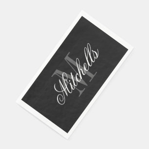 Custom name monogram chic black and white paper guest towels