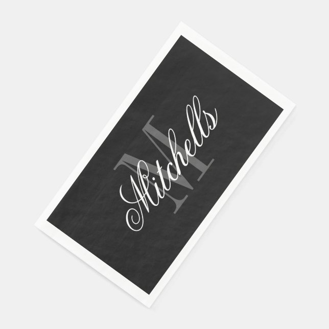 Custom name monogram chic black and white paper guest towels (Corner)