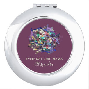 Custom Name Monogram Chic Mama Burgundy Abstract Compact Mirror