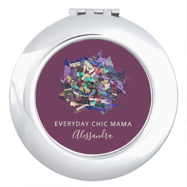 Custom Name Monogram Chic Mama  Burgundy Abstract  Compact Mirror (Front)