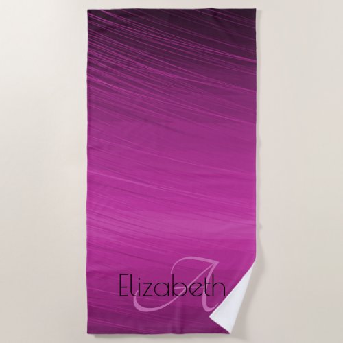 Custom Name Monogram Chic Purple Black Streaks Beach Towel