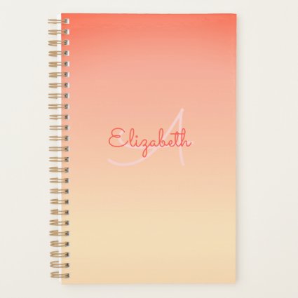 Custom Name Monogram Coral Ombre Pastel Yellow
