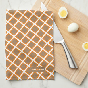 Custom name monogram diamonds brown white orange kitchen towel