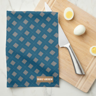 Custom name monogram diamonds navy blue grey chic kitchen towel