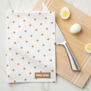 Custom name monogram diamonds pattern white orange kitchen towel