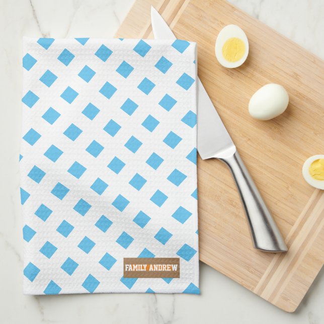 Custom name monogram diamonds white blue stylish kitchen towel (Quarter Fold)