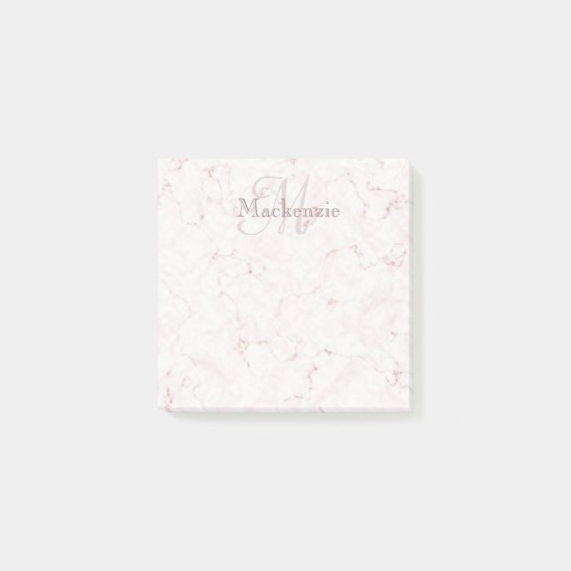 Custom Name Monogram Elegant Marble Blush Pink Post-it Notes (Front)