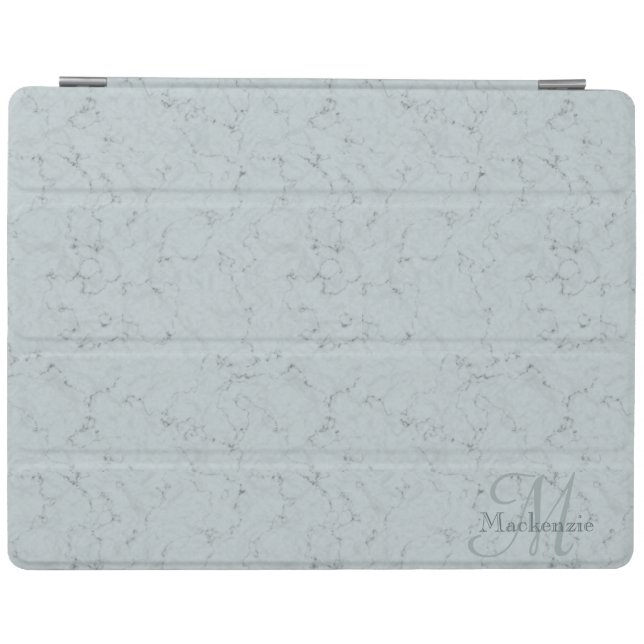 Custom Name Monogram Elegant Marble Dusty Blue iPad Smart Cover (Horizontal)