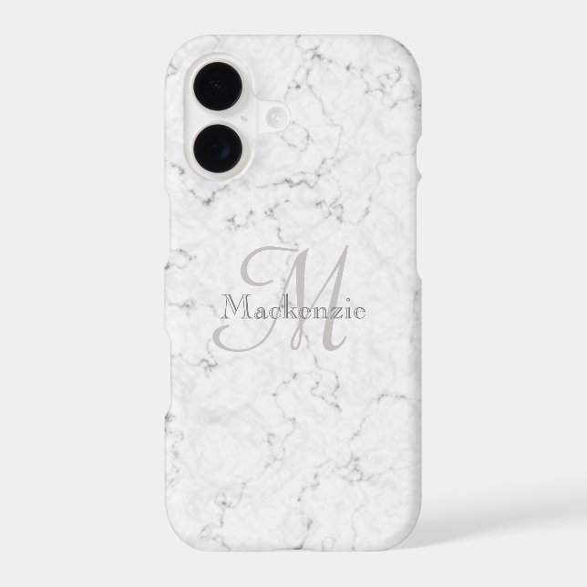 Custom Name Monogram Elegant Marble White Gray Case-Mate iPhone Case (Back)