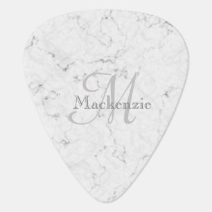 Custom Name Monogram Elegant Marble White Gray Guitar Pick