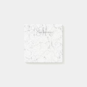 Custom Name Monogram Elegant Marble White Gray Post-it Notes