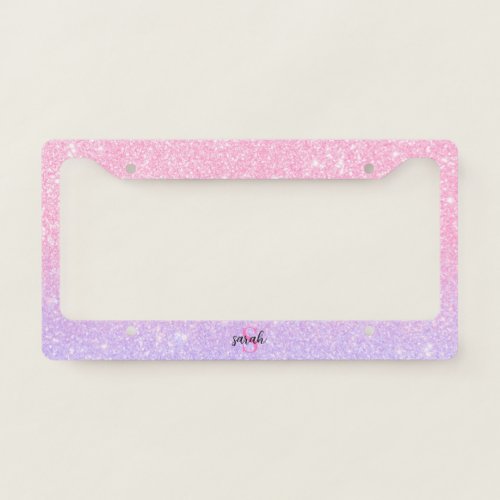 Custom Name Monogram Elegant Sparkle Glitter License Plate Frame