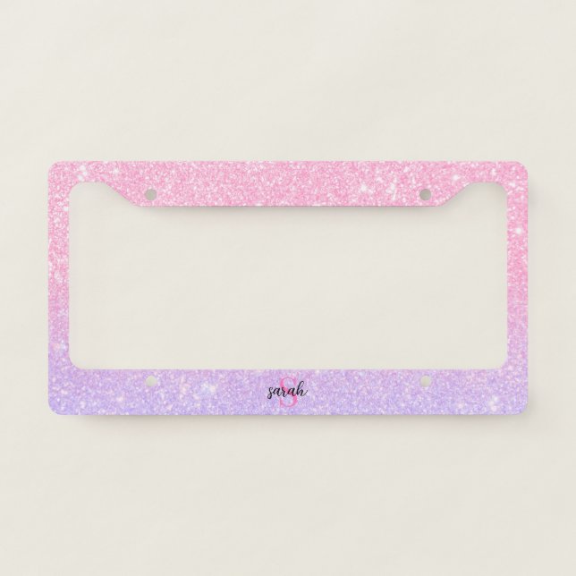 Custom Name Monogram Elegant Sparkle Glitter License Plate Frame (Front)