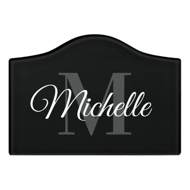 Custom name monogram elegant typography welcome door sign (Small Crest Front)