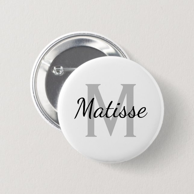 Custom name monogram elegant white standard size button (Front & Back)