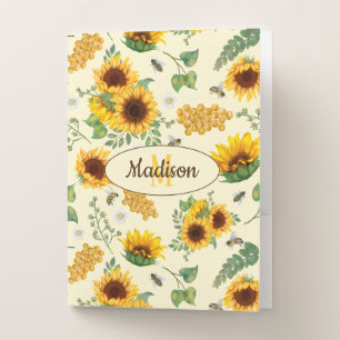 Custom Name Monogram Folder Sunflowers Honey Bees