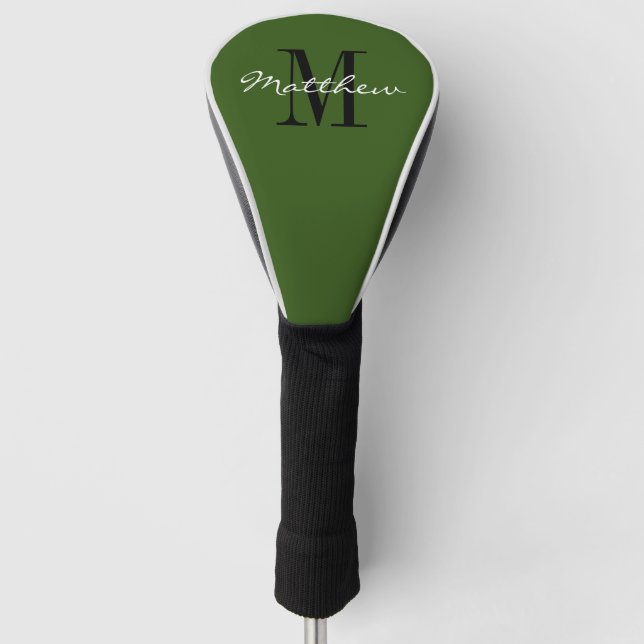 Custom name monogram green golf head driver cover (Front)