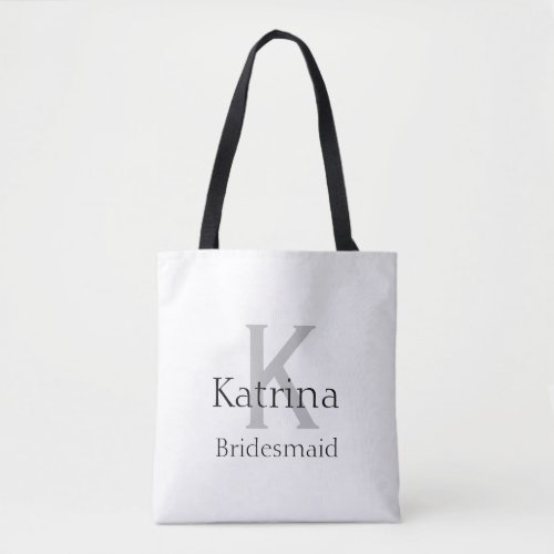 Custom Name Monogram Grey Bridesmaid Gift Favor Tote Bag