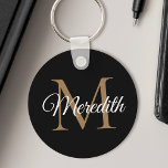 Custom Name Monogram Handwriting Script Black Keychain<br><div class="desc">Create your own personalized black round key chain with your custom elegant handwritten script name and monogram.</div>