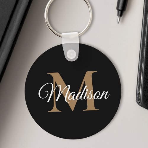 Custom Name Monogram Handwriting Script Black Keychain