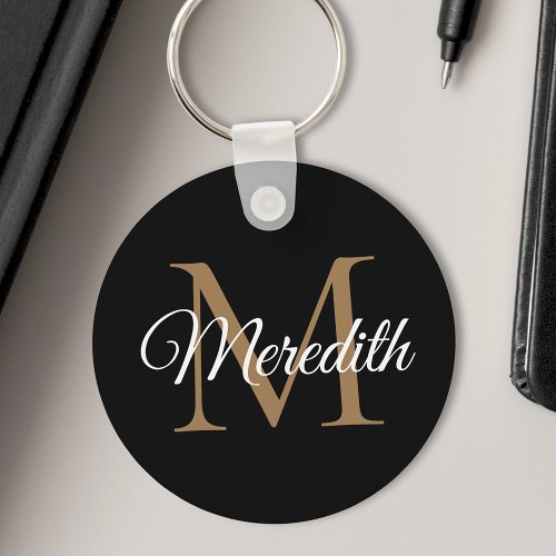 Custom Name Monogram Handwriting Script Black Keychain