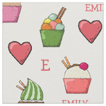 Custom Name & Monogram Ice Cream Fabric by Yard