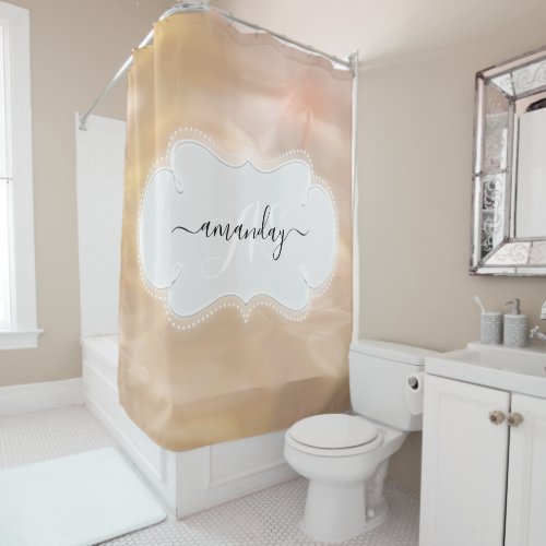 Custom Name Monogram Ivory Creamy Girly Shower Curtain