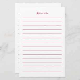 Custom Name Monogram Lined Pink White Girly Stationery