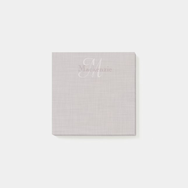 Custom Name Monogram Linen Print Mauve Gray Post-it Notes (Front)