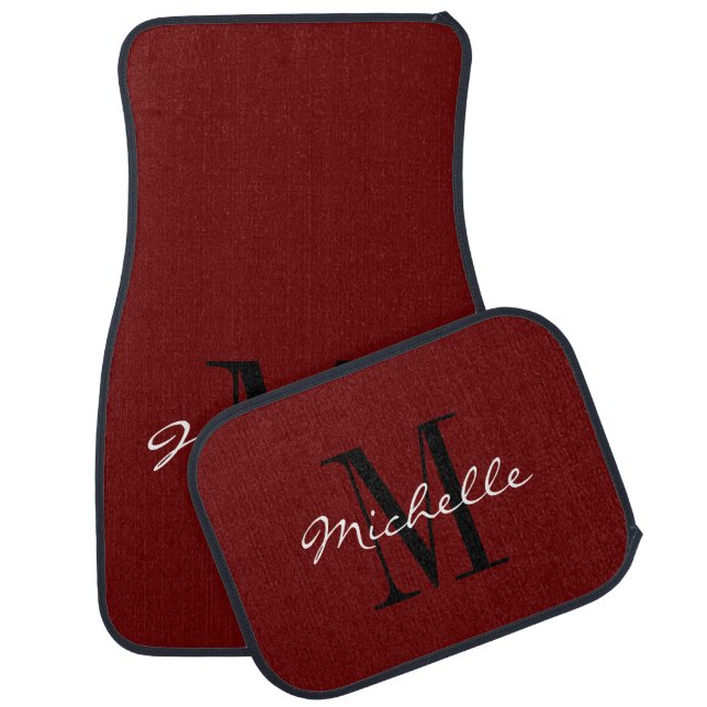 Custom name monogram maroon red car floor mat set (Set)