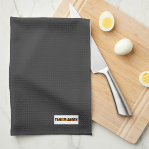Custom name monogram modern design trendy black kitchen towel