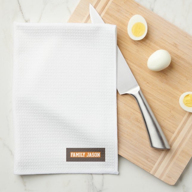 Custom name monogram modern design trendy white  kitchen towel (Quarter Fold)