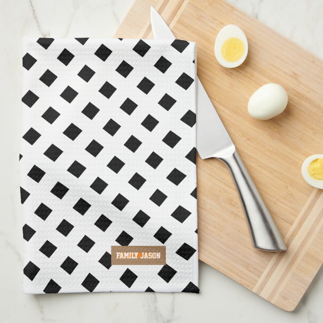 Custom name monogram modern pattern black white kitchen towel (Quarter Fold)