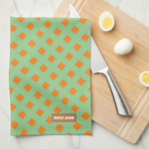Custom name monogram modern pattern green orange k kitchen towel