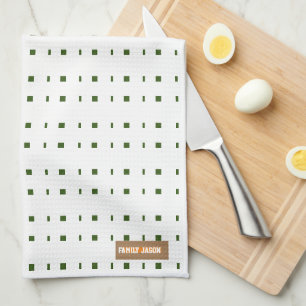 Custom name monogram modern pattern white green kitchen towel