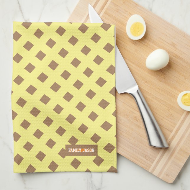 Custom name monogram modern pattern yellow brown kitchen towel (Quarter Fold)