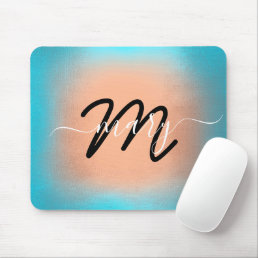 Custom Name Monogram Ombre Blue Rose Mouse Pad