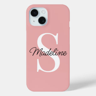Custom Name Monogram on Pretty Pastel Rose Blush iPhone 15 Case