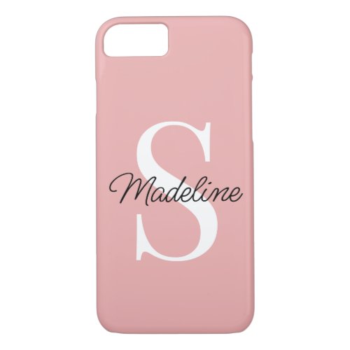 Custom Name Monogram on Pretty Pastel Rose Blush iPhone 87 Case