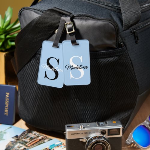 Custom Name Monogram on Pretty Pastel Skyblue Luggage Tag